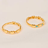 Gümüş Yüzük - Kalp Sadakat Yemini Firuze Taşlı 925 Ayar Gümüş Sıralı Yüzük-Kalp Hediye Gümüş Yüzük