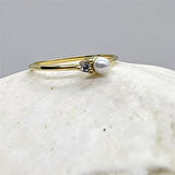 Beyaz İnci Minimal Pırlanta (Signity) Taşlı Hediye 925 Ayar Gümüş Yüzük-İncili Gümüş Tek Taş Yüzük