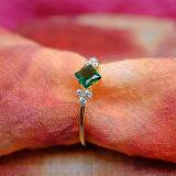 Gümüş Yüzük - 0.40Ct Zümrüt (Yeşim Taşı) Carolin Alyans Yüzük - Evlilik Teklifi 925 Ayar Gümüş Yüzük