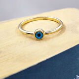 Gümüş Yüzük - Mavi Göz Boncuklu 925 Ayar Gümüş Tektaş-Nazar Boncuklu Minimal 925 Ayar Tektaş Yüzük