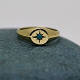 Firuze Taşlı Şimal Yıldızı Yuvarlak Mühür 925 Ayar Gümüş Yüzük-Yıldızlı Hediye Gümüş Yüzük