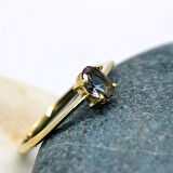 Gümüş Yüzük - 0.70 CT Pırlanta Möntörü Doğal Zultanit Taşlı Evlilik Teklifi 925 Ayar Gümüş Yüzük