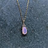 0,60 CT Pembe Quarz 0,10 CT Pırlanta(Sıgnty) Taşlı Modern Tasarım Altın Kolye-14 Ayar Hediye Altın Kolye
