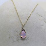 0,60 CT Pembe Quarz 0,10 CT Pırlanta(Sıgnty) Taşlı Modern Tasarım Altın Kolye-14 Ayar Hediye Altın Kolye