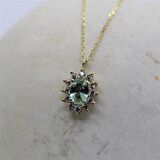 Green Topaz 0,90 CT (Nano Yeşim Taşı) 0,24 CT Pırlanta 925 Ayar Gümüş Kolye-Hediye Gümüş Kolye