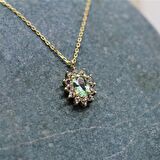 Green Topaz 0,90 CT (Nano Yeşim Taşı) 0,24 CT Pırlanta 925 Ayar Gümüş Kolye-Hediye Gümüş Kolye