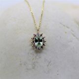 Green Topaz 0,90 CT (Nano Yeşim Taşı) 0,24 CT Pırlanta 925 Ayar Gümüş Kolye-Hediye Gümüş Kolye