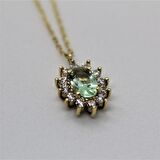 Green Topaz 0,90 CT (Nano Yeşim Taşı) 0,24 CT Pırlanta 925 Ayar Gümüş Kolye-Hediye Gümüş Kolye