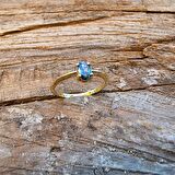 Mistik Topaz Oval Taşlı Spor TekTaş 14 Ayar Altın Yüzük-Hediye Altın Yüzük