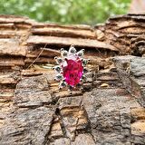1,05 CT Yakut 0,30 CT Pırlanta (Signty) Taşlı Anturajlı Vintage Tasarım Modern 14 Ayar Altın Yüzük