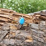 1,05 CT Firuze 0,30 CT Pırlanta (Signty) Taşlı Anturajlı Vintage Tasarım Modern 14 Ayar Altın Yüzük