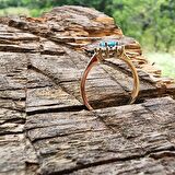 1,05 CT Firuze 0,30 CT Pırlanta (Signty) Taşlı Anturajlı Vintage Tasarım Modern 14 Ayar Altın Yüzük