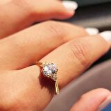 1.05CT-0.20CT Pırlanta (Signty)Kol Balık Sırtı Güverseli Evlilik Teklifi Tektaş 14 Ayar Altın Yüzük