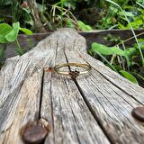 Love Kalp Şampanya Renkli Minimal Estetik 14 Ayar Altın Yüzük-Hediye Düz Kol Minik Taşlı Altın Yüzük