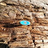 Ala Turkuaz Mineli Kutup Yıldızlı Oval Mühür Minimal Tasarım Estetik Modern 14 Ayar Altın Yüzük