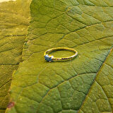 Gümüş Yüzük - 0.35 Karat Firuze Taşlı Eskitme Minimal Tasarım 925 Ayar Gümüş Yüzük - Hediyelik Yüzük