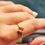 Gümüş Yüzük - Dörtgen Taşlı Minimal Tasarım Gümüş-Hediyelik Minimal Estetik 925 Ayar Gümüş Yüzük