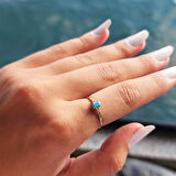 Gümüş Yüzük - 0.40 Karat Firuze (Turkuaz) Taşlı Tektaş 925 Ayar Gümüş Yüzük - Kadın Hediyelik Yüzük