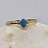 Gümüş Yüzük - 0.40 Karat Firuze (Turkuaz) Taşlı Tektaş 925 Ayar Gümüş Yüzük - Kadın Hediyelik Yüzük