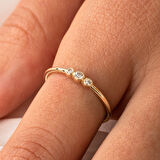 Gümüş Yüzük - Tria Swarovski Taşlı Modern Evlilik Teklifi Yüzüğü - Minimal Hediyelik Gümüş Yüzük