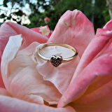 Gümüş Yüzük - Love Kalp Şampanya Renkli Minimal Gümüş Yüzük-Hediye Düz Kol Minik Taşlı Gümüş Yüzük