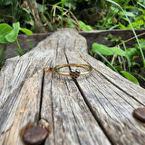 Gümüş Yüzük - Love Kalp Şampanya Renkli Minimal Gümüş Yüzük-Hediye Düz Kol Minik Taşlı Gümüş Yüzük