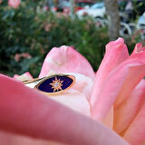 Ala Safir Mineli Kutup Yıldızlı Oval Mühür Minimal Tasarım Estetik Modern 925 Ayar Gümüş Yüzük