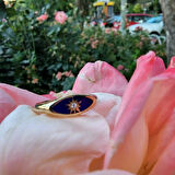 Ala Safir Mineli Kutup Yıldızlı Oval Mühür Minimal Tasarım Estetik Modern 925 Ayar Gümüş Yüzük