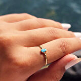 Gümüş Yüzük - 0.50CT Firuze Taşlı Dövülü Eskitme Tektaş Gümüş Yüzük - Hediye Gümüş Eskitme Yüzük 