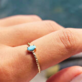 Gümüş Yüzük - 0.50CT Firuze Taşlı Dövülü Eskitme Tektaş Gümüş Yüzük - Hediye Gümüş Eskitme Yüzük 