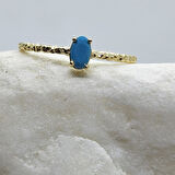 Gümüş Yüzük - 0.50CT Firuze Taşlı Dövülü Eskitme Tektaş Gümüş Yüzük - Hediye Gümüş Eskitme Yüzük 