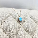  0,50CT Firuze(Turkuaz)Sade Minimal Tasarım Tarz 14 Ayar Altın Doğal Taşlı Kolye-Zümrüt Altın Kolye