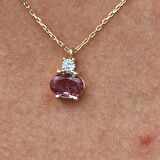 1.15CT Sultanayt 0,20CT Pırlanta(Signty)Sade Modern Tasarım Minimal Doğal Taşlı 14 Ayar Altın Kolye