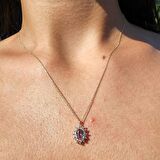 0,95 CT Sultanayt 0,25 CT Pırlanta (Signity) Taşlı Anturajlı Vintage 925 Ayar Gümüş Tasarım Kolye