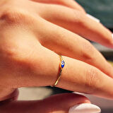 Gümüş Yüzük - Mekik Lacivert Mineli Göz Gümüş Yüzük-Minimal Tektaş Tasarım Nazar Boncuğu Gümüş Yüzük