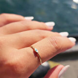 Gümüş Yüzük - Mekik Beyaz Mineli Göz Gümüş Yüzük - Minimal Tektaş Tasarım Nazar Boncuğu Gümüş Yüzük