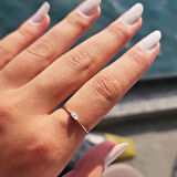 Gümüş Yüzük - Mekik Beyaz Mineli Göz Gümüş Yüzük - Minimal Tektaş Tasarım Nazar Boncuğu Gümüş Yüzük