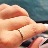 Gümüş Yüzük - Burma Tel Minimal Firuze Taşlı 925 Ayar Gümüş Yüzük-Hediye Gümüş Yüzük