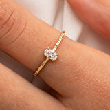 Gümüş Yüzük - Afrodit Eskitme Oval Zirkon Evlilik Teklifi 925 Ayar Gümüş Yüzük-Hediye Gümüş Yüzük