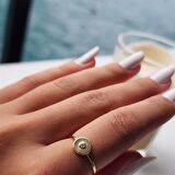 Güneş Işıltı Yüzük 0.10 Karat Signity Swarovski Taşlı Pırlanta Montörü 14 Ayar Altın Yüzük