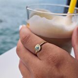 Güneş Işıltı Yüzük 0.10 Karat Firuze Taşlı Pırlanta Montörü 14 Ayar Altın Yüzük