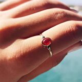 Kırmızı Akik Taşlı Tek Taş Evlilik Teklifi Yüzüğü-0.90 Karat Kristal Opal 14 Ayar Altın Yüzük