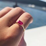 1.10 Karat Ruby Taşlı Octagon Pırlanta Montörü 14 Ayar Altın Evlilik Teklifi Yüzüğü