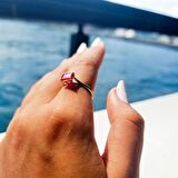 1.10 Karat Ruby Taşlı Octagon Pırlanta Montörü 14 Ayar Altın Evlilik Teklifi Yüzüğü