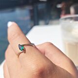 0.60 Karat Mekik Zümrüt Yeşili Taşlı Es Pırlanta Montörü 14 Ayar Altın Evlilik Teklifi Yüzüğü