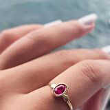 Ruby Taşlı Tek Taş Evlilik Teklifi Yüzüğü-0.90 Karat Kristal Opal 14 Ayar Altın Yüzük