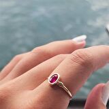 Ruby Taşlı Tek Taş Evlilik Teklifi Yüzüğü-0.90 Karat Kristal Opal 14 Ayar Altın Yüzük