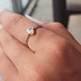 0.35 Karat Signity Swarovski Taşlı Güverseli Tektaş 14 Ayar Altın Yüzük