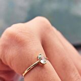 0.40 Karat Green Topaz Oval Taşlı 14 Ayar Altın Yüzük