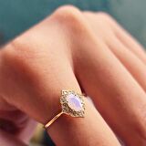 Vintage Pembe Quarz Altın Evlilik Teklifi Hediye 14 Ayar Altın Yüzük 